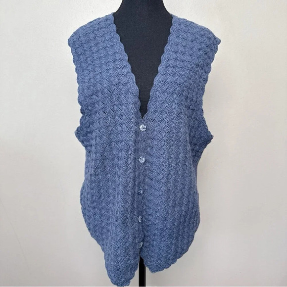 Koret City Blues Womens Large Cottagecore Ramie Blue Knitted Vintage Vest - Picture 2 of 13
